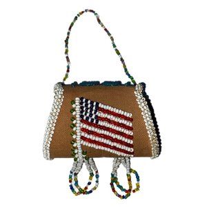Vintage Hand Beaded Tan Fabric Tobacco Canteen Pouch Bag